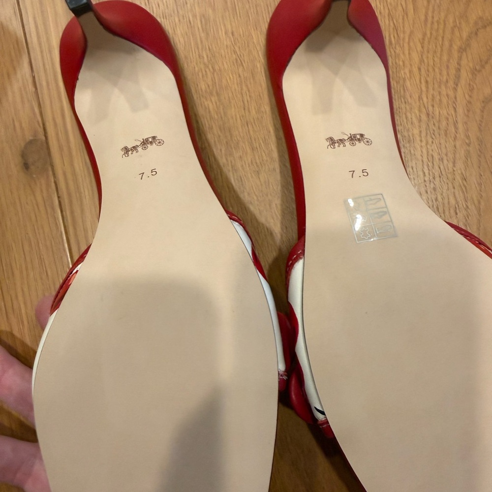 Coach Red and Cream Cherry Print Slide Sandals - Picture 4 of 6